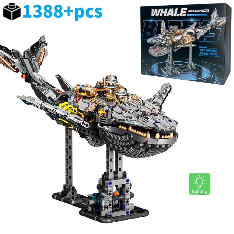 Technical Mechanical Whale Sea Life Set With light Building Blocks Bricks Animal World Model Boys Assembly Toys for Kid Gifts