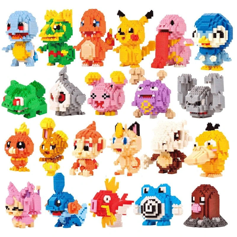 24pcs Pokemon Blocks Small Cartoon Building Block Pikachu Charizard Eevee Mewtwo Anime Assemble Action Pokemon Model Dolls Toys