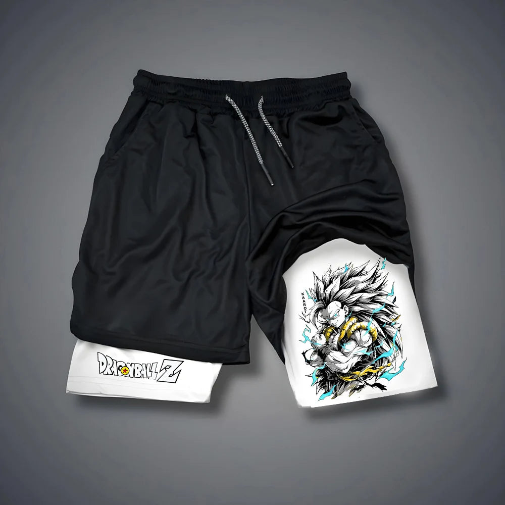 Dragon Ball Z Training Shorts Classic Goku Battle Pose Right Side Logo Text Adjustable Drawstring Waist Gym Wear