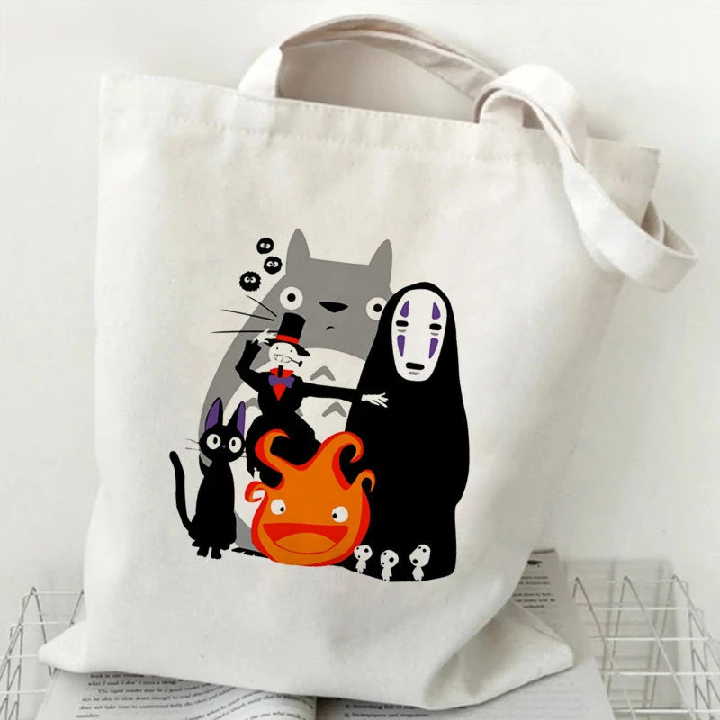 Totoro Studio Ghibli Fashion Print Ladies Shopping Bag Handbag Foldable Reusable Harajuku Style Bag Student Tote Bag Storage Bag