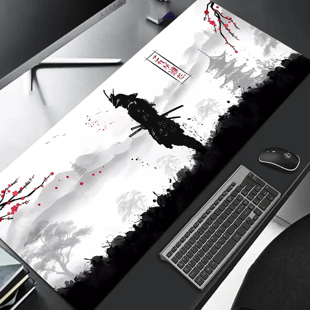 Japanese Sakura Samurai Black Mouse Pad Computador Gamer Table Mat Gaming Laptop Desk PC Mousepad 900x400 Computer Table Gaming