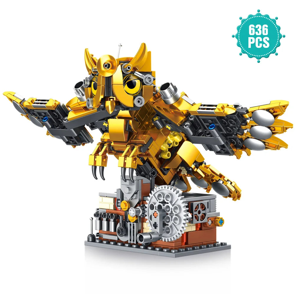 636PCS New Ideas Mechanical Owl Building Block Set Bird Animal Idea Rotatable Model Building Creativity Gifts for Kids Adults