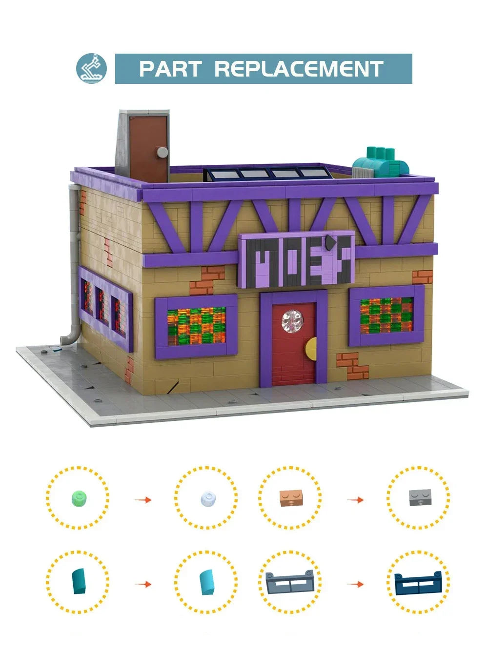 MOC Modular Moe's Tavern Building Kit from Movie Simpson,Medieval Street Architecture Model Toys Adults Gifts