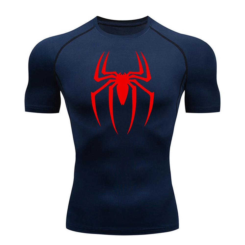 Men’s Spider Print Gym Shirt – Quick Dry Compression Tee M-3XL