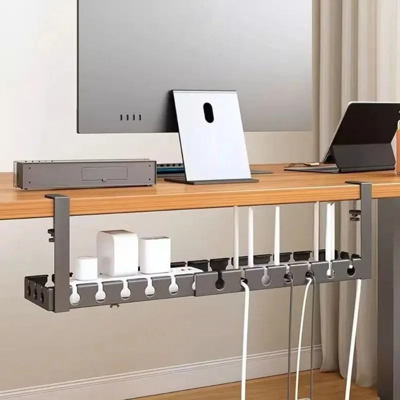 Under Desk Cable Management Tray No Drill Iron Power Strip Holder Wire Cord Organizer Clamp Mount for Home Office Desk