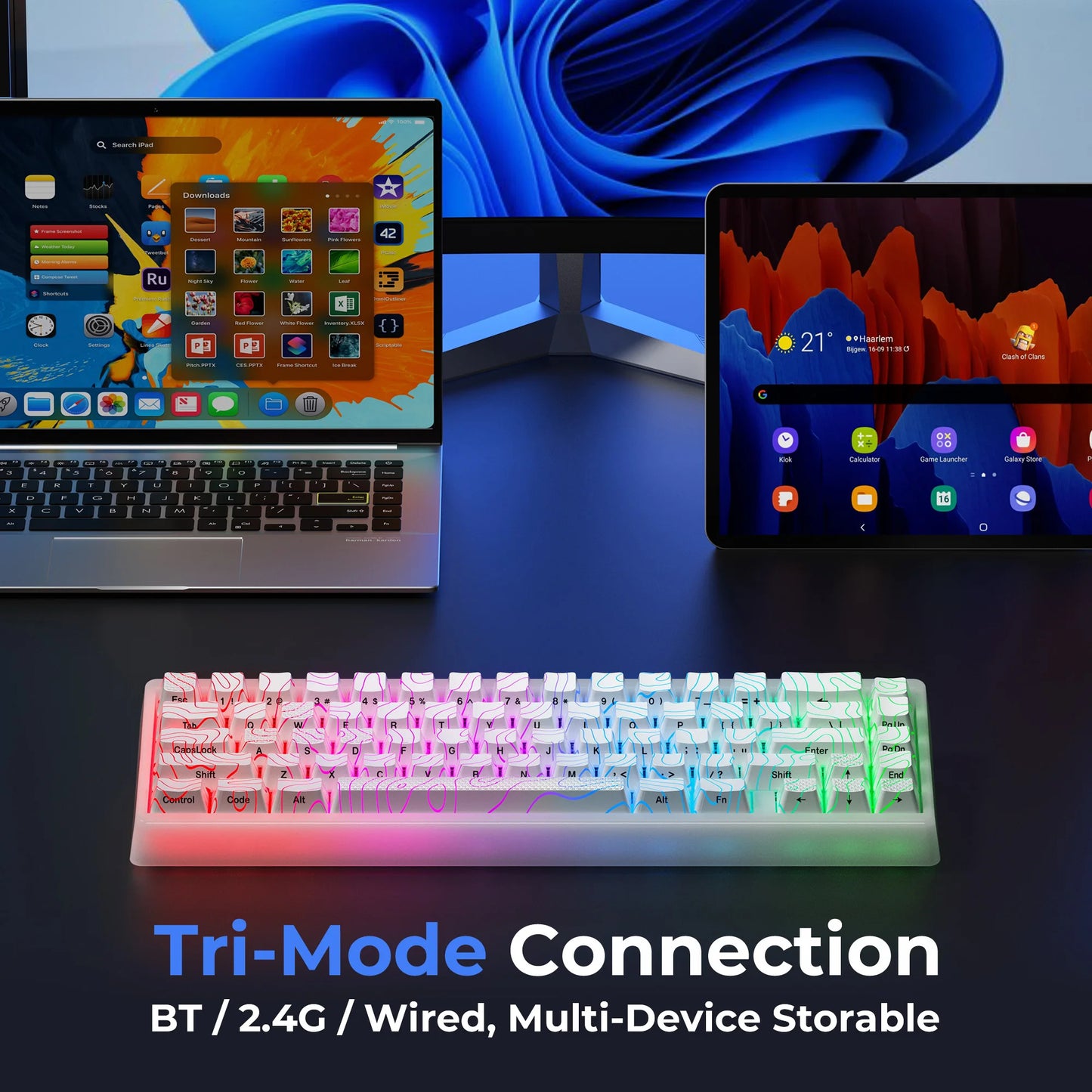 XVX M67 JadeStone 65% Tri-Mode Mechanical Keyboard | Hot-Swappable | IMD Keycaps | RGB Backlight | Gasket Mount