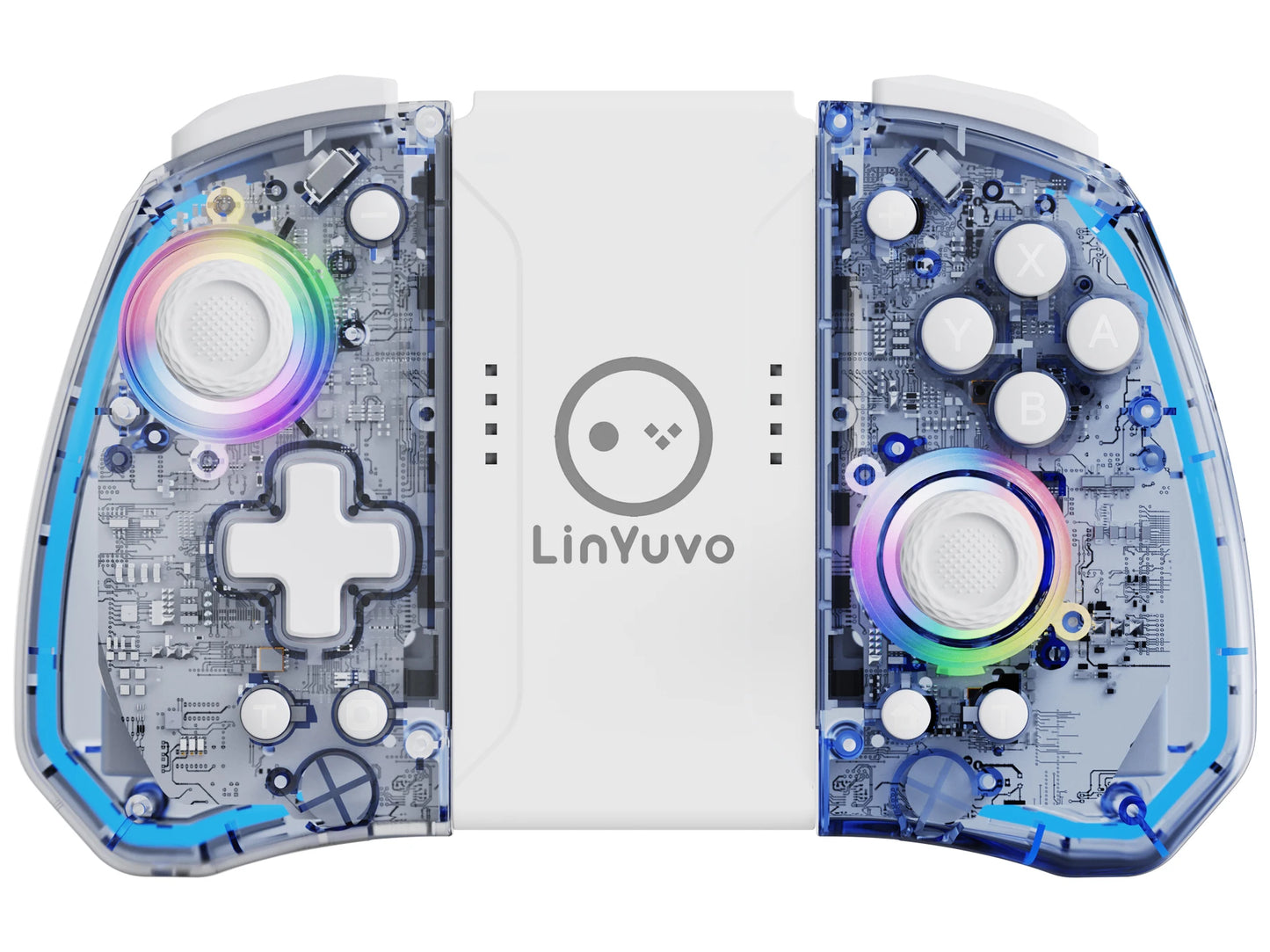 LinYuvo KS40 Transparent Style Wireless Handle for Switch Lite/OLED with 8 LED Lights,Turbo Function,Dual Vibration & Macro Keys