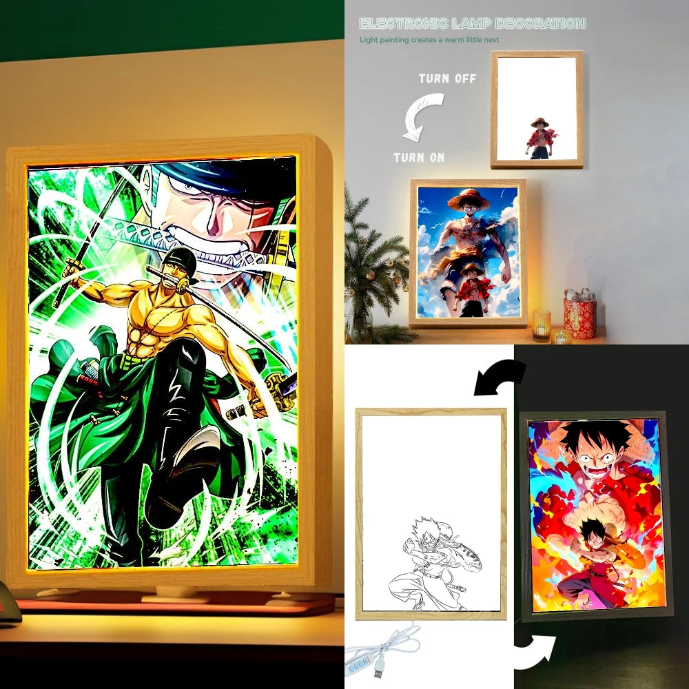 One Piece LED Light Painting – Zoro & Luffy Moon Lamp for Anime Fans