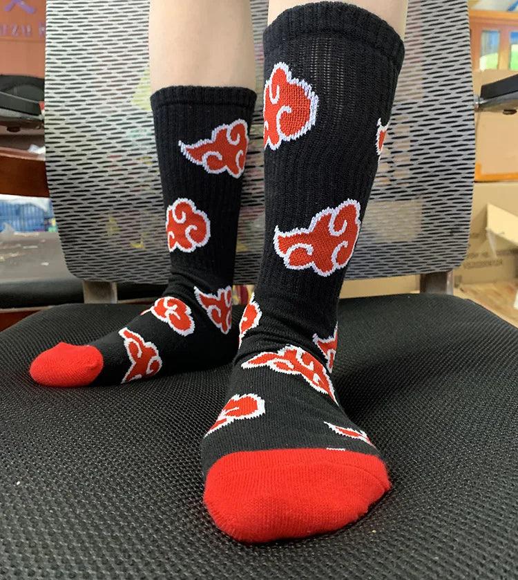 New Anime Uzumaki Naruto Ninja Cosplay Socks Akatsuki Red Cloud Tube Socks High Quality Cotton Socks For Men And Women Fans Gift