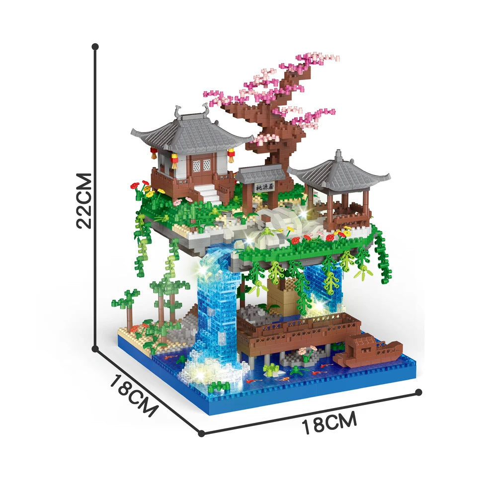 Taohuatan Lake Themed Micro Brick Building Blocks Set, Adult Creative Toys, Unique Chinese Landscape Model Bricks with LED Light