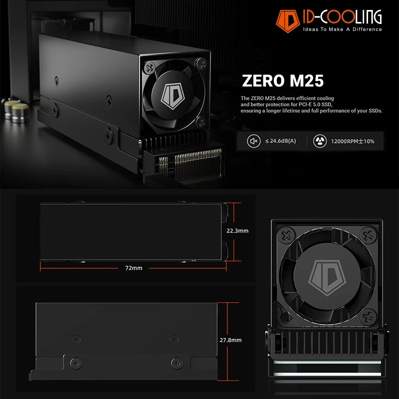 ID-COOLING M.2 NVMe Radiator 12000RPM PWM Adjustable Speed 2280 Solid State Hard Disk Heat Sink Fan for M.2 NVME SATA PCIE SSD
