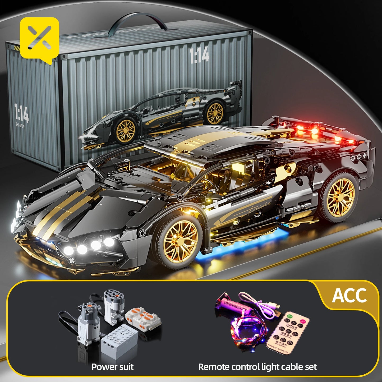ToylinX 1:14 Supercar Building Block Toy Optional Power Group 14+ Technology Design Christmas Gift for Adults and Kids With Box