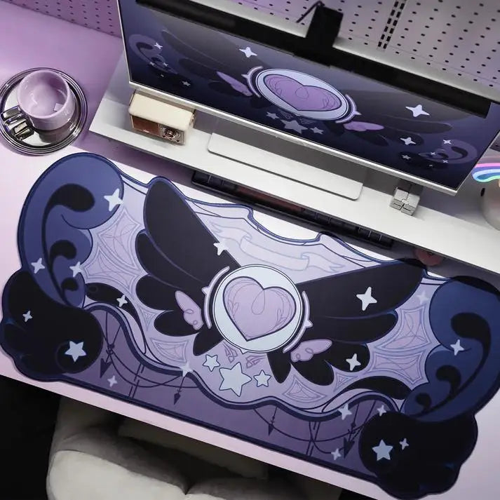 Pink SAKURA HEART Mouse Pad Non Slip Dark Star Wings Mouse Mats XXL Extra Large Kawaii Gaming Desk Mat Laptop Desk Accessories
