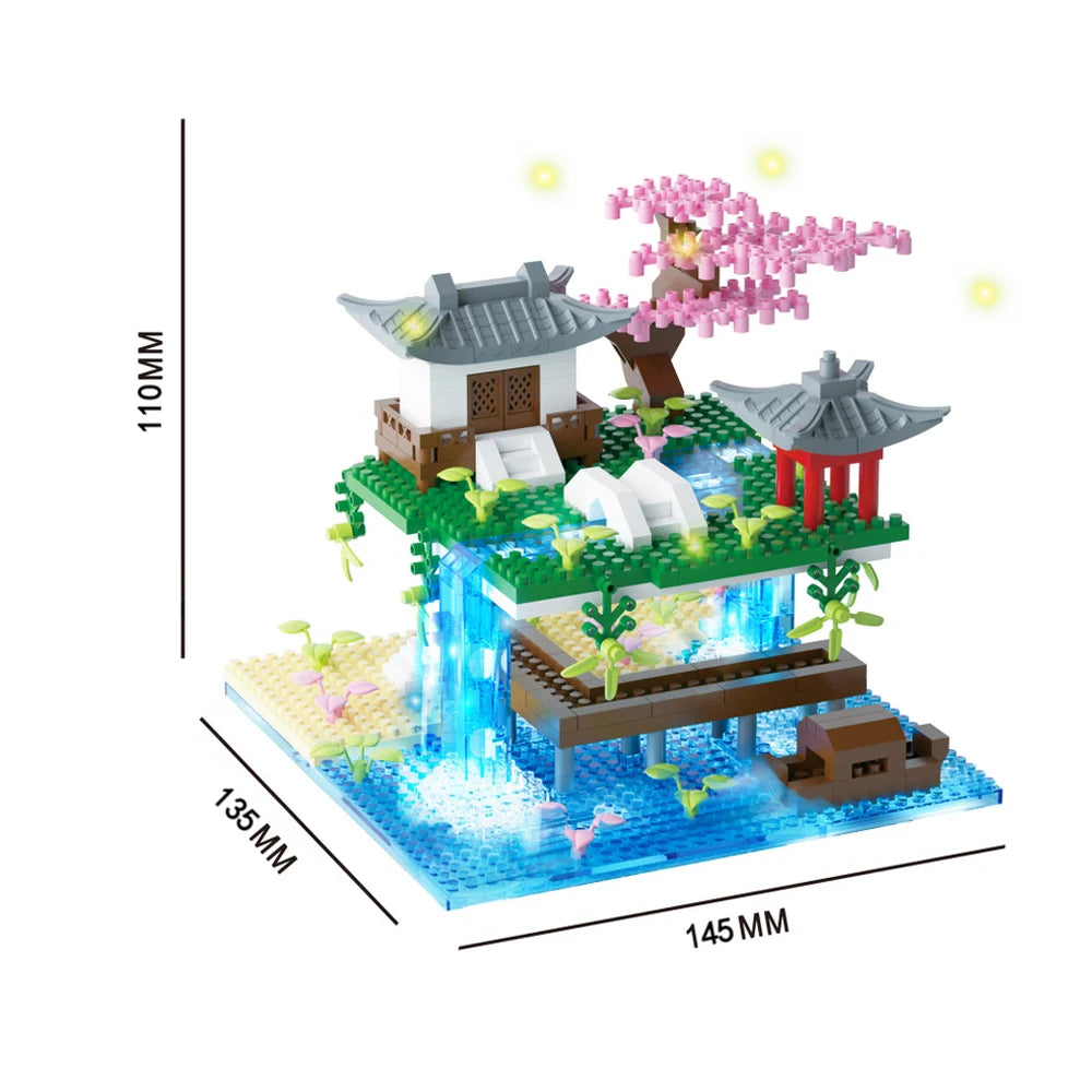 Taohuatan Lake Themed Micro Brick Building Blocks Set, Adult Creative Toys, Unique Chinese Landscape Model Bricks with LED Light