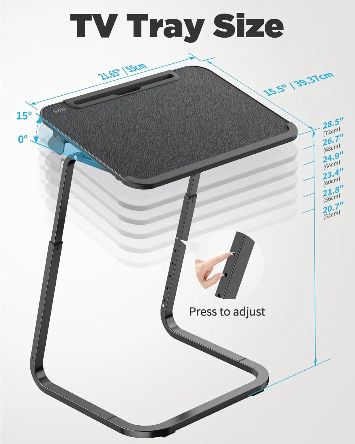 Heavy Duty Extra Large TV Tray Table Adjustable Height Tilt Snack Desk for Sofa Bedside Recliner