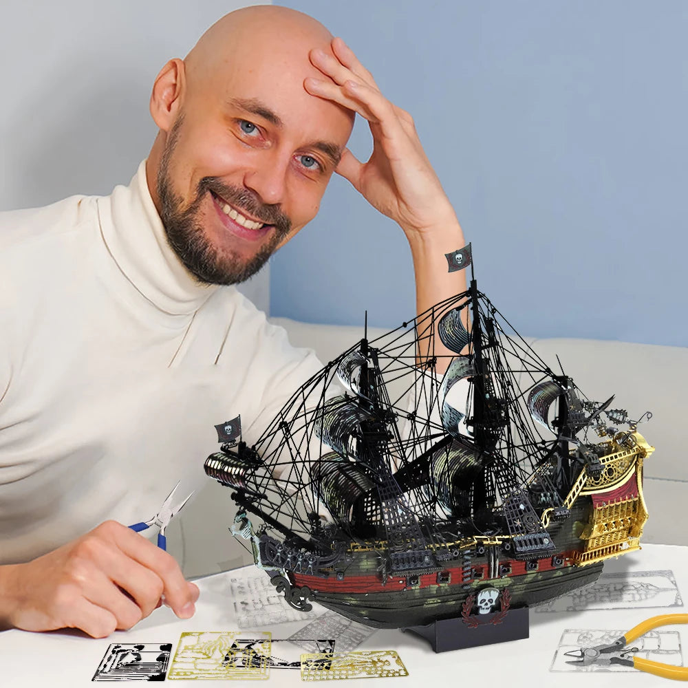 Piececool 3D Metal Puzzle The Queen Anne's Revenge Jigsaw Pirate Ship DIY Model for Teens Brain Teaser