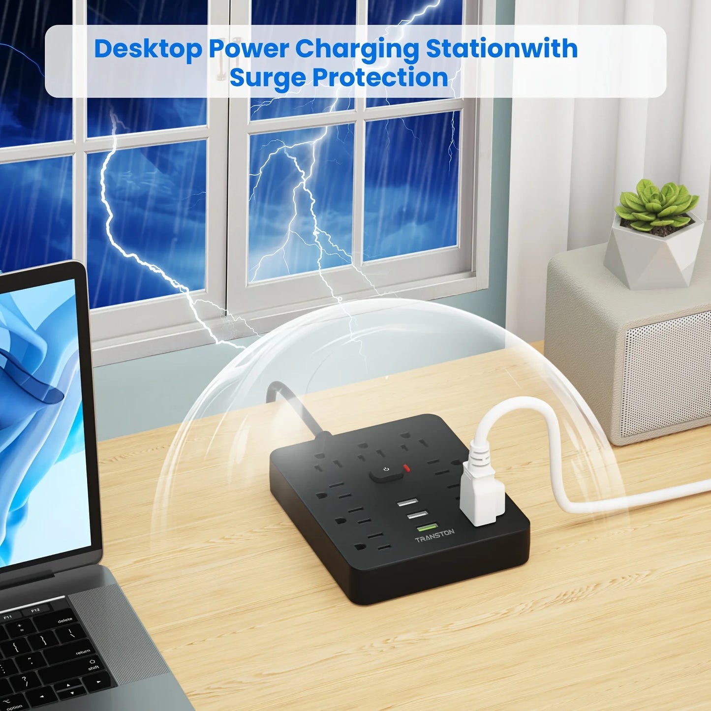 power strip Power Outlet with Surge Protector, 9 ac, 3 USB Ports, 5-Foot Extension Cord, Quick Charge, for Home and Office