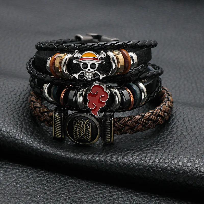 One Piece Pirate Bracelet - Luffy Straw Hat Leather Woven Anime Accessory