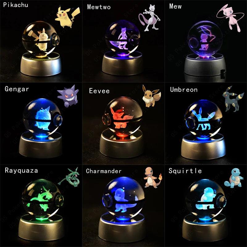 Gotta Catch 'Em All... in Crystal! 3D Pokémon Crystal Balls with LED Light Base - Pikachu, Charizard, Gengar & More!