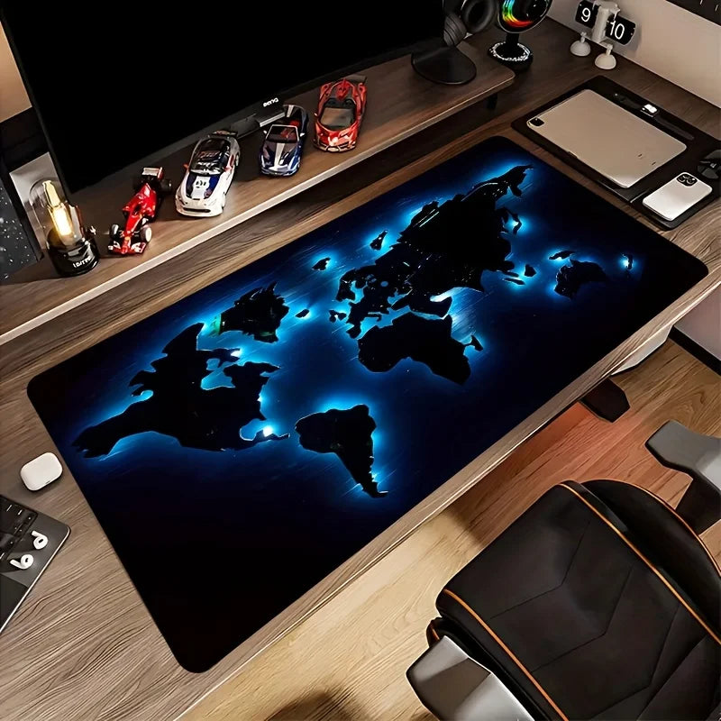 Large Blue Glow in The Dark World Map Mouse Pad Rubber Desk Mat Table Pad Accessories Decoration Mouse Mat 900x400 Office Things