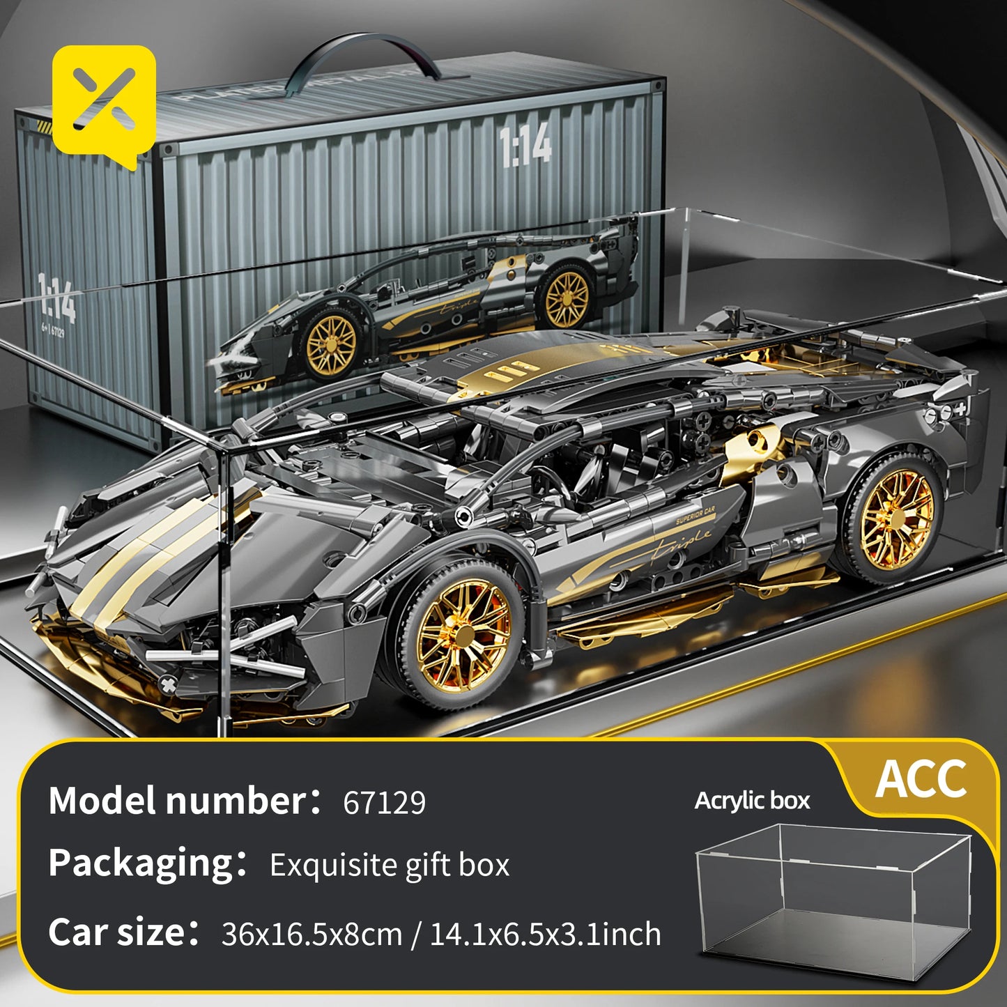 ToylinX 1:14 Supercar Building Block Toy Optional Power Group 14+ Technology Design Christmas Gift for Adults and Kids With Box