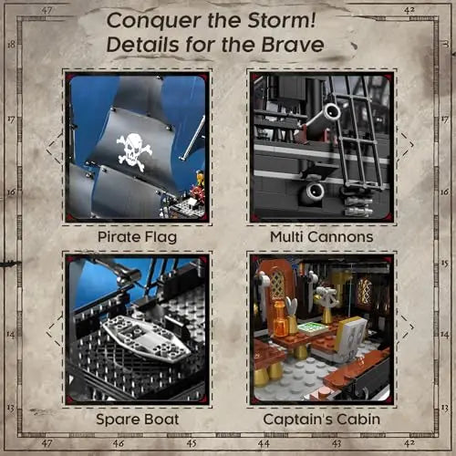 1424PCS Black Pirate Ship Building Blocks Skeleton Ghost Boat Model Desktop Decoration Educational DIY Toy Holiday Gift for Kids