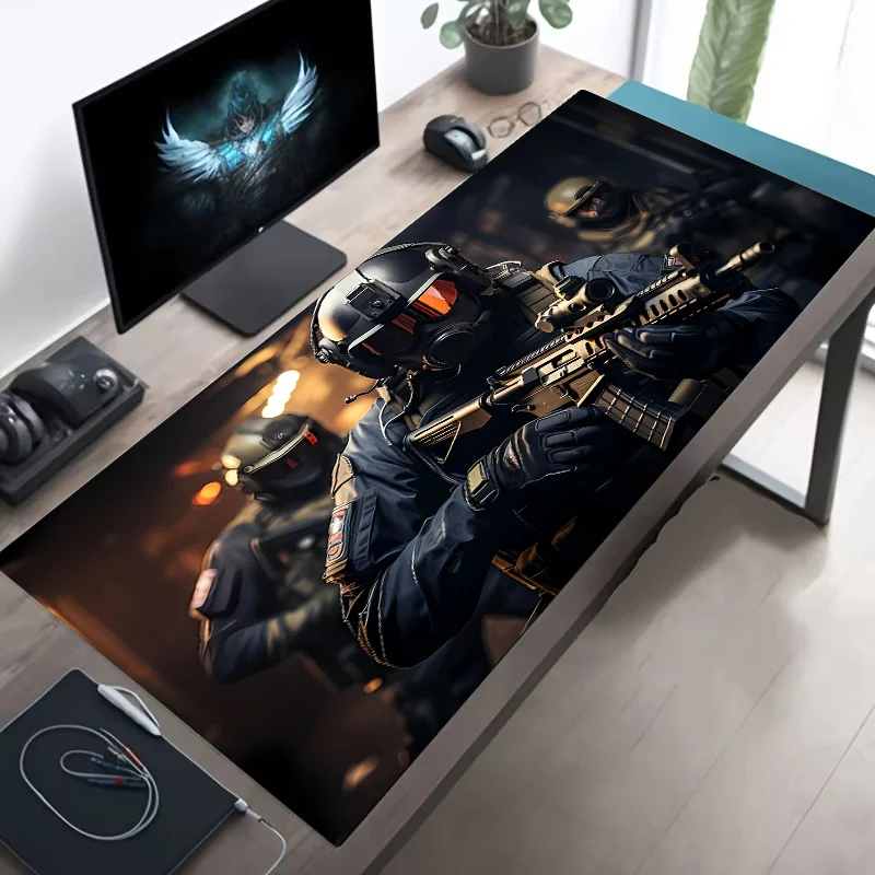 Large Mouse Pad Tactical Soldier Design Non-Slip XXL desk pad gaming accessories Stitched Edges for Home and game for fps gamer