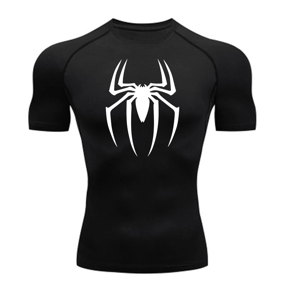 Men’s Spider Print Gym Shirt – Quick Dry Compression Tee M-3XL