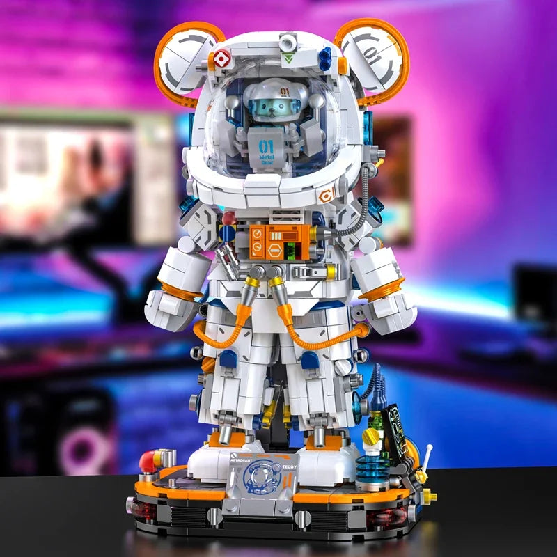 PANLOS Astronaut Teddy Bear Building Blocks Toys With LED City Space Creative MOC DIY Robots Bricks Toys for Boys Adult Gift