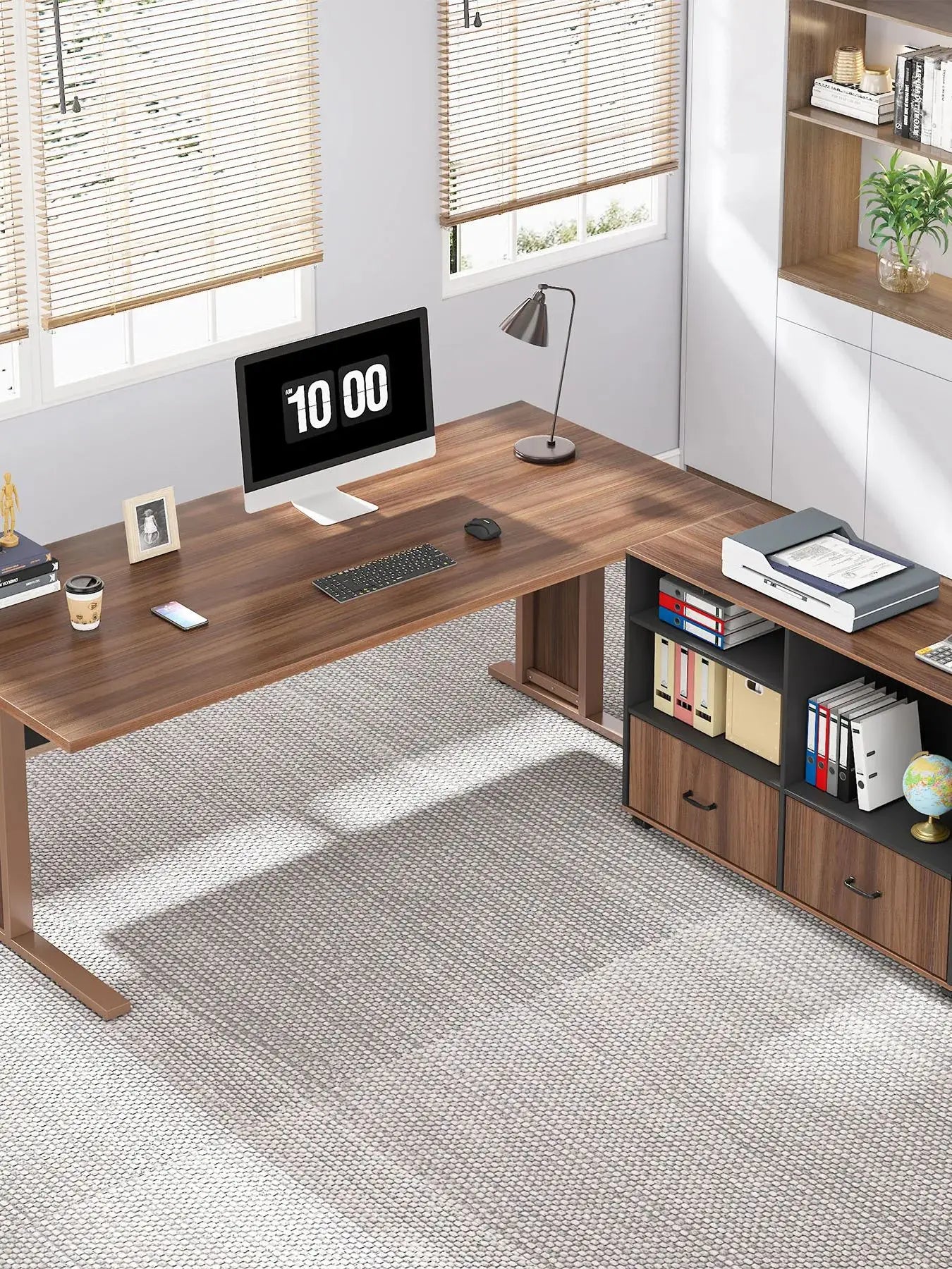 Tribesigns 63" Large Executive Desk L Shaped Computer Desk with File Storage Cabinet, L-Shaped Executive Office Desk