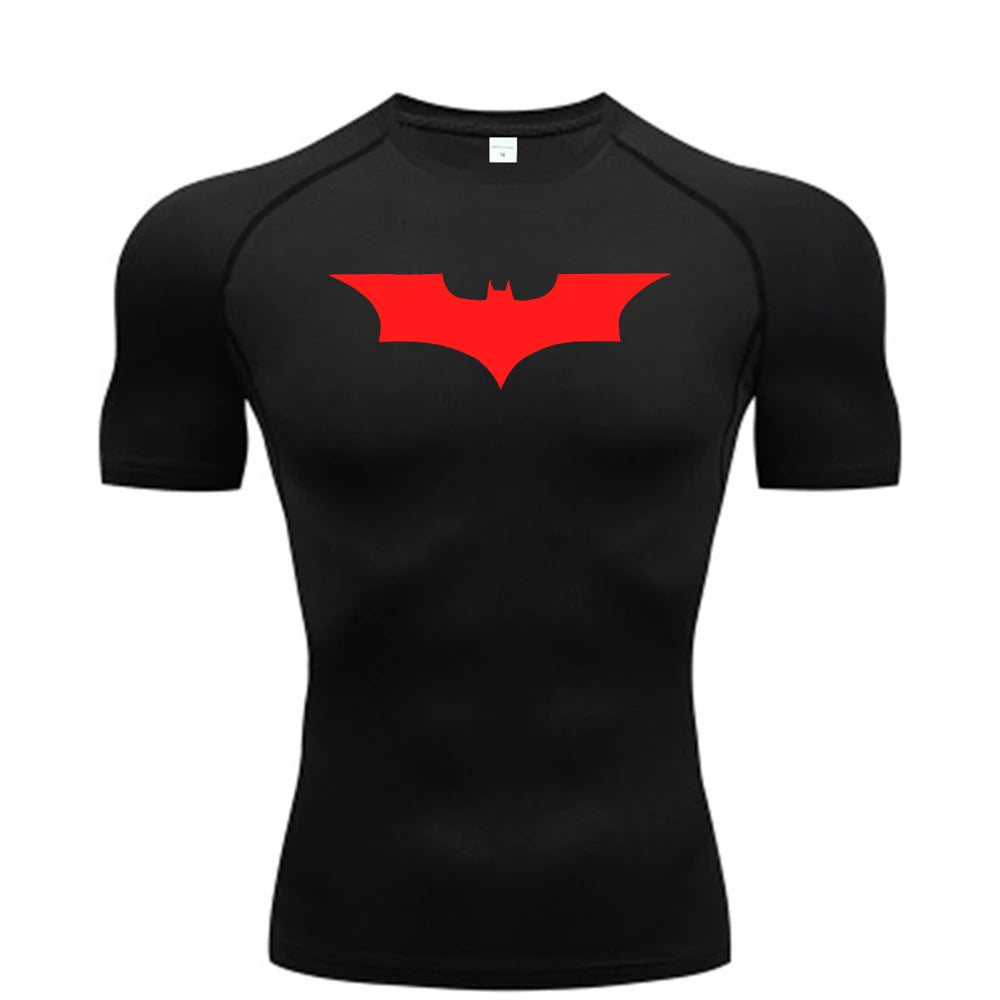 Men’s Bat Print Compression Shirt – Quick Dry Athletic Gym Tee