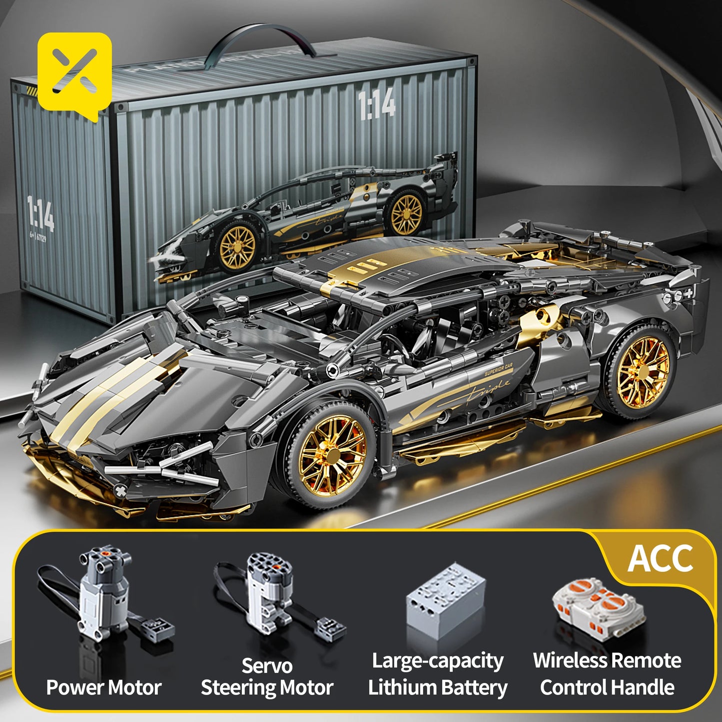 ToylinX 1:14 Supercar Building Block Toy Optional Power Group 14+ Technology Design Christmas Gift for Adults and Kids With Box