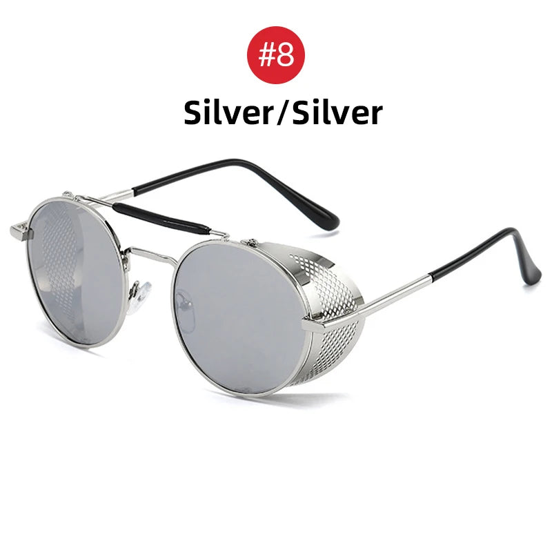 VIVIBEE Steampunk Round Sunglasses – Gothic Punk Retro Metal Goggles
