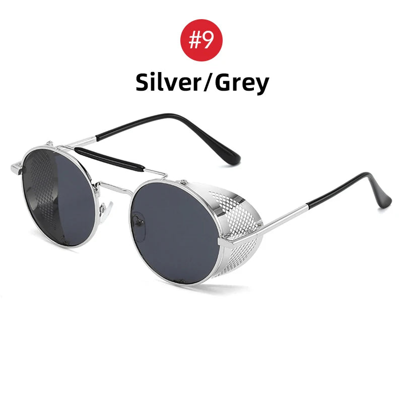 VIVIBEE Steampunk Round Sunglasses – Gothic Punk Retro Metal Goggles
