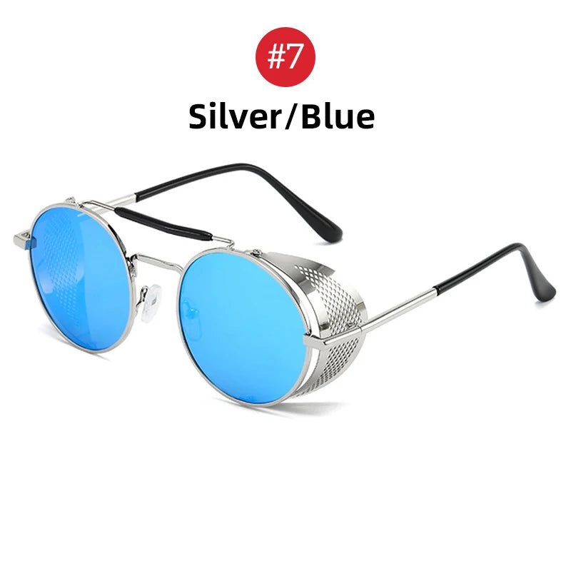 VIVIBEE Steampunk Round Sunglasses – Gothic Punk Retro Metal Goggles