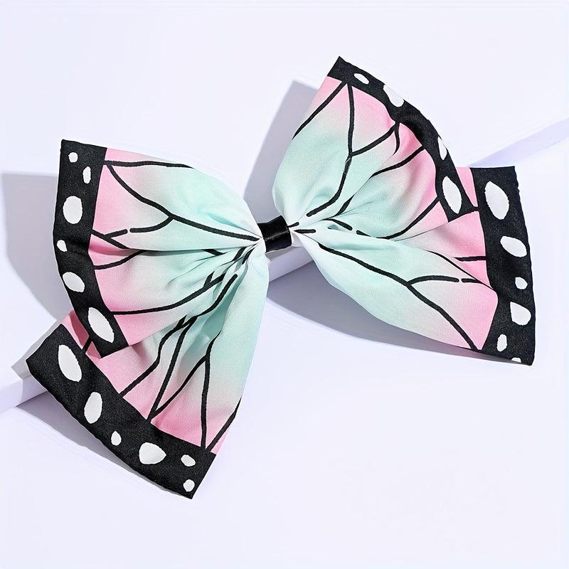 Chic Anime Bowknot Hair Clip - Cute, Durable Fabric Barrette with Whimsical Cartoon Print for Teens & Women - Rexpect Nerd