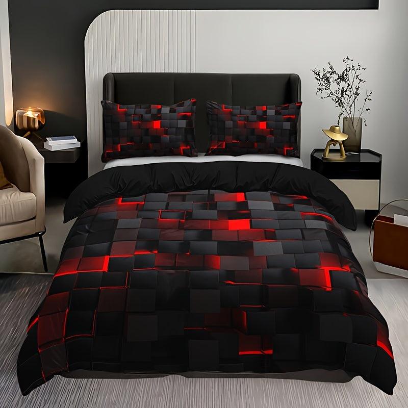 3pcs Duvet Cover Set (1*Duvet Cover + 2*Pillowcase, Without Core), Red Grid Print Bedding Set, Soft Comfortable Duvet Cover, For Bedroom, Guest Room - Rexpect Nerd