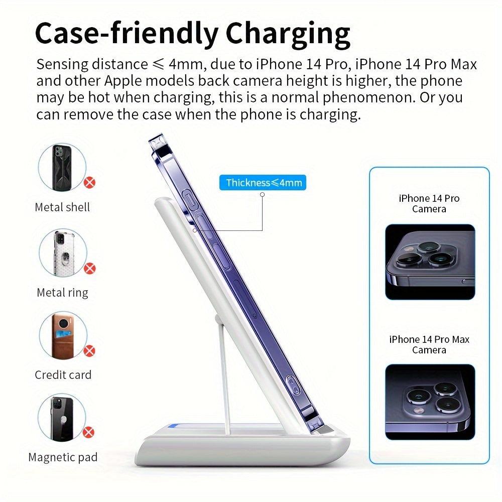 Wireless Charging Station 3-in-1 Standard 15W Fast Mag-Safe Charger Stand With QC3.0 Adapter, Suitable For IPhone 15 14 13 12 11 X 8 Pro Max/Pro/Mini/Plus, IWatch Ultra 9/8 7/6/5/4/3/2, AirPods 3/2 - Rexpect Nerd