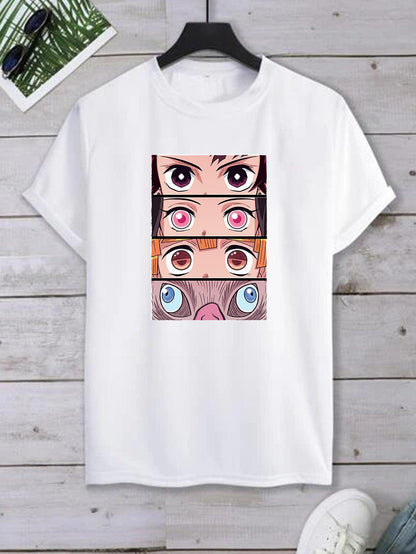 Anime Print Short Sleeve Solid T-Shirt, Crew Neck Casual Every Day Top For Spring & Summer, Women's Clothing - Rexpect Nerd