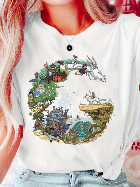 Womens Fashionable Dragon Print T-Shirt - Lightweight & Comfortable Crew Neck Top for Spring & Summer - Eye-Catching Casual Wear - Rexpect Nerd
