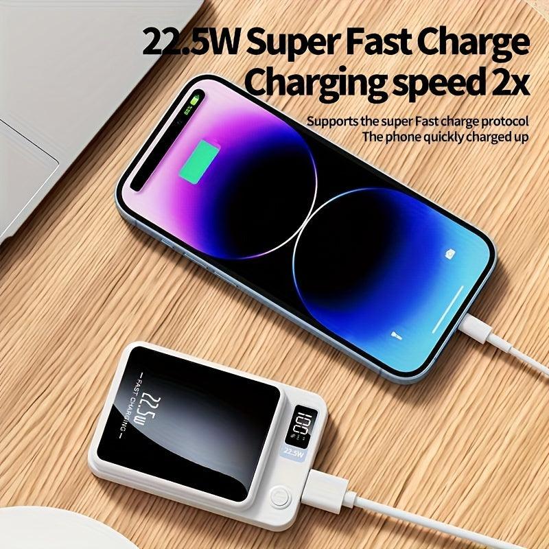 5000/10000mAh Magnetic Wireless Power Bank - 22.5W Fast Charge, PD20W USB/Type-C Compatibility - LED Display, Portable Backup Battery for Apple & Android - Ideal for Travel & Outdoor Emergencies - Rexpect Nerd