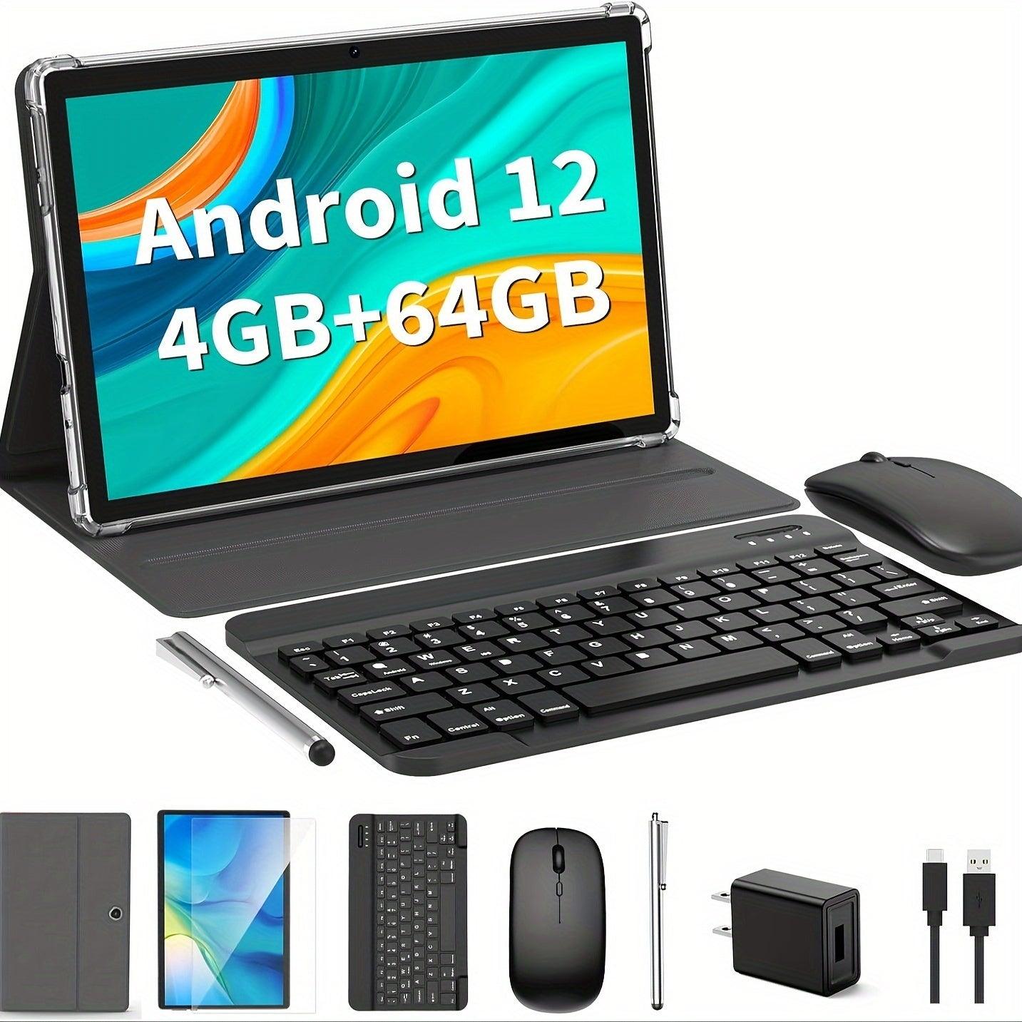 Android Tablet, 10 Inch Android 12 Tablet, 2 In 1 Tablet With Keyboard, Mouse, Case, Stylus, 4GB RAM 64GB ROM 1TB Expand, WiFi, Wireless, 8000mAh Battery, GMS Certified - Rexpect Nerd
