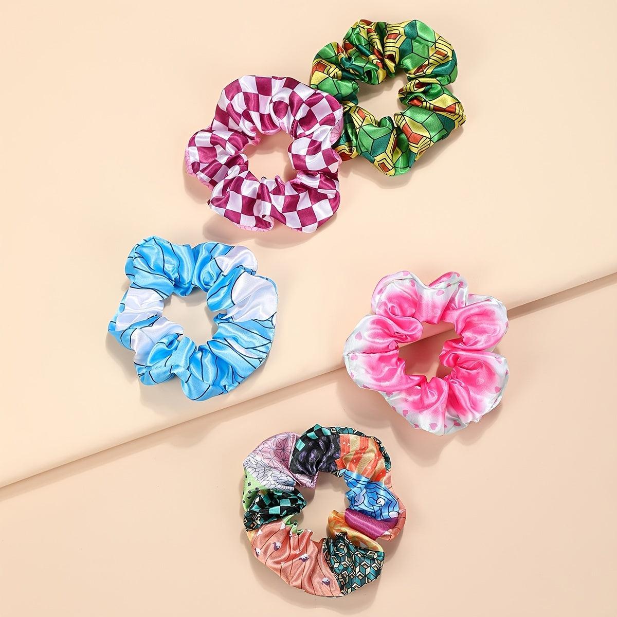 5pcs Cute Anime Cartoon Cosplay Scrunchies for Women and - Soft and Stretchy, Perfect for All Hair Types - Rexpect Nerd