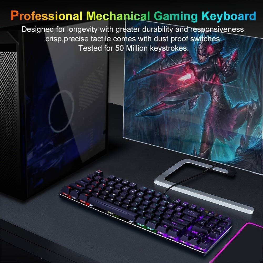 Ultra-Responsive RGB Mechanical Gaming Keyboard - 89-Key Compact Design with Floating Keys, Vibrant Lighting Effects, Multimedia Controls, Spill-Resistant, Perfect for Windows PC Gamers - Black - Rexpect Nerd
