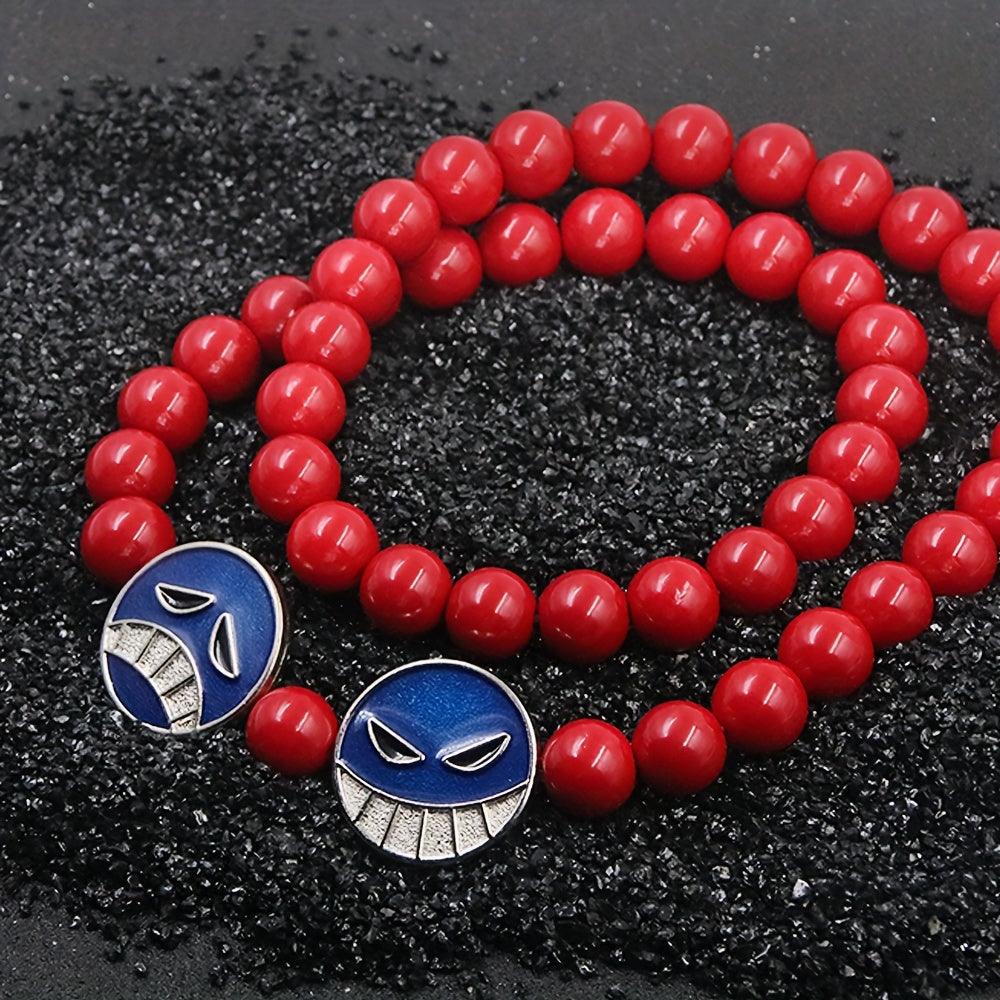 Elevate your anime cosplay with this fashionable Evil Smiling Face Pattern Pendant Resin Beaded Bracelet!