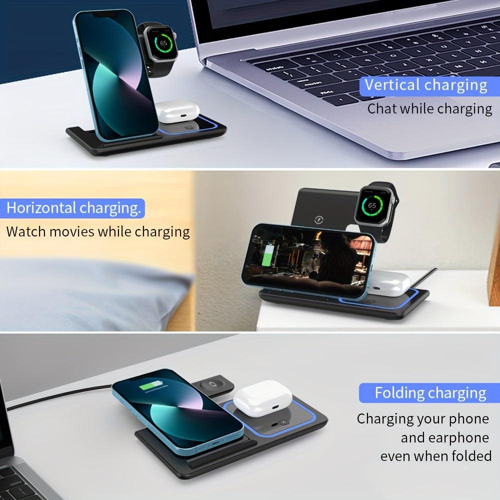 Wireless Charger, 3-in-1 Wireless Charging Station, Fast Wireless Charger Holder Suitable For iPhone 15 14 13 12 11 Pro Max XR XS 8 Plus, Suitable For Apple Watch 9 8 7 6 5 4 3 2 SE, Suitable For AirPods Pro 3 2 - Rexpect Nerd