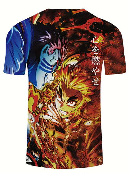 Plus Size Men's 3D Pattern Anime Graphic Tees For Male, Comfy Stretch Short Sleeve T-shirts, Oversized Loose Men's Clothings - Rexpect Nerd