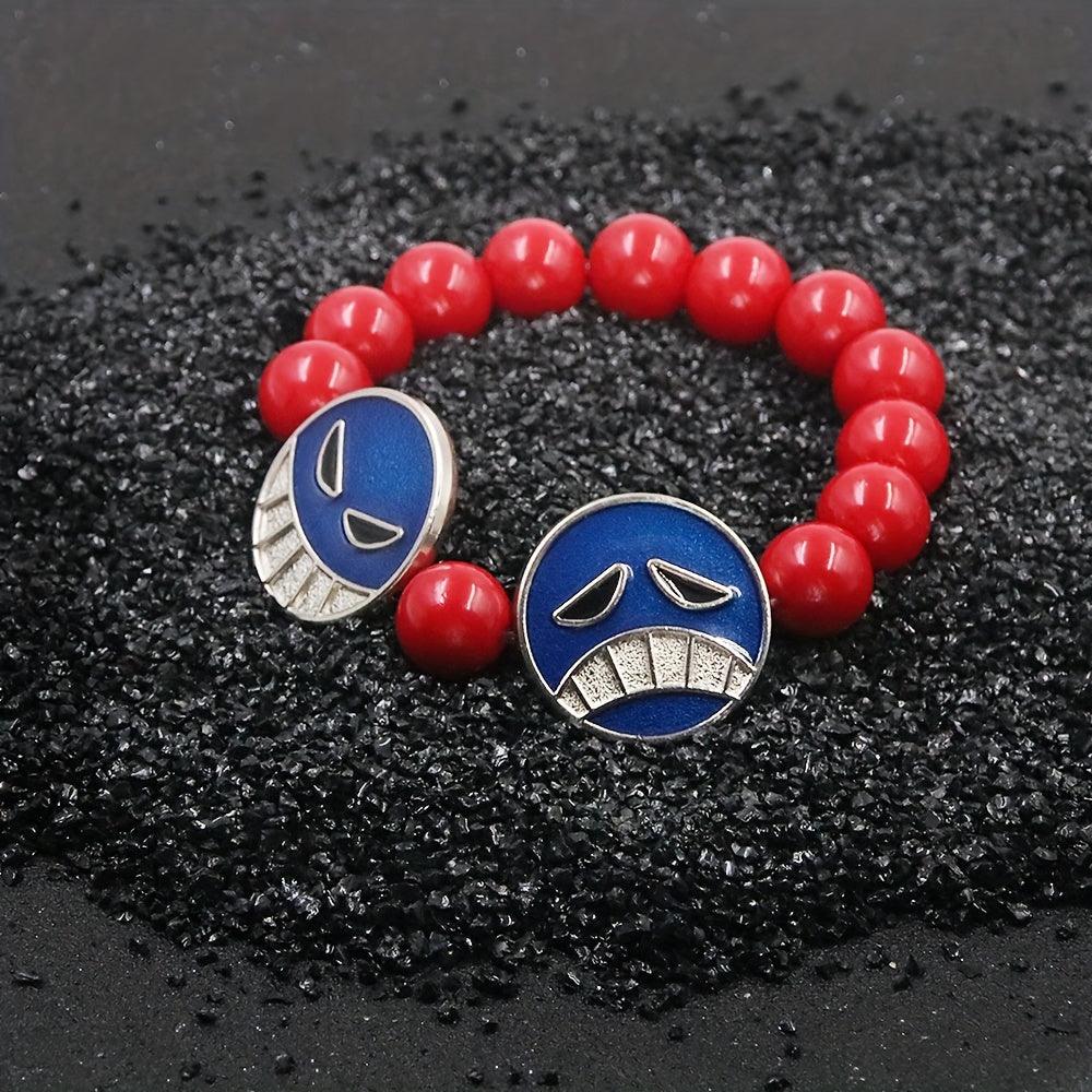 Elevate your anime cosplay with this fashionable Evil Smiling Face Pattern Pendant Resin Beaded Bracelet!