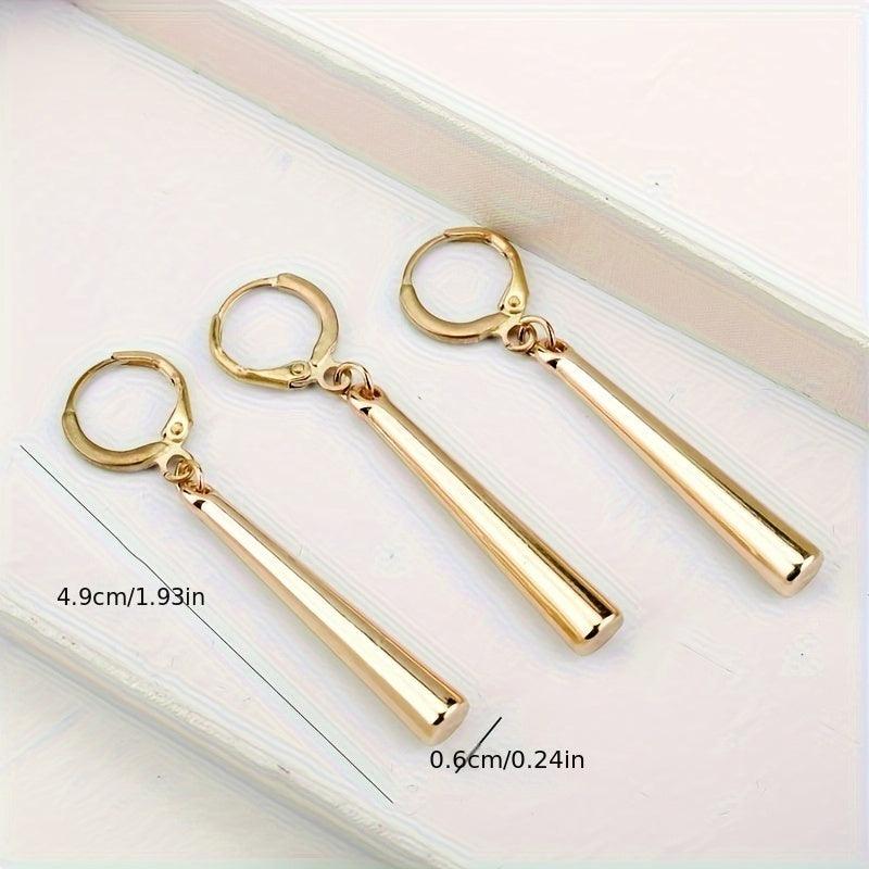 Golden Stick Dangle Earrings - Simple Hip Hop Style Alloy Jewelry for Women