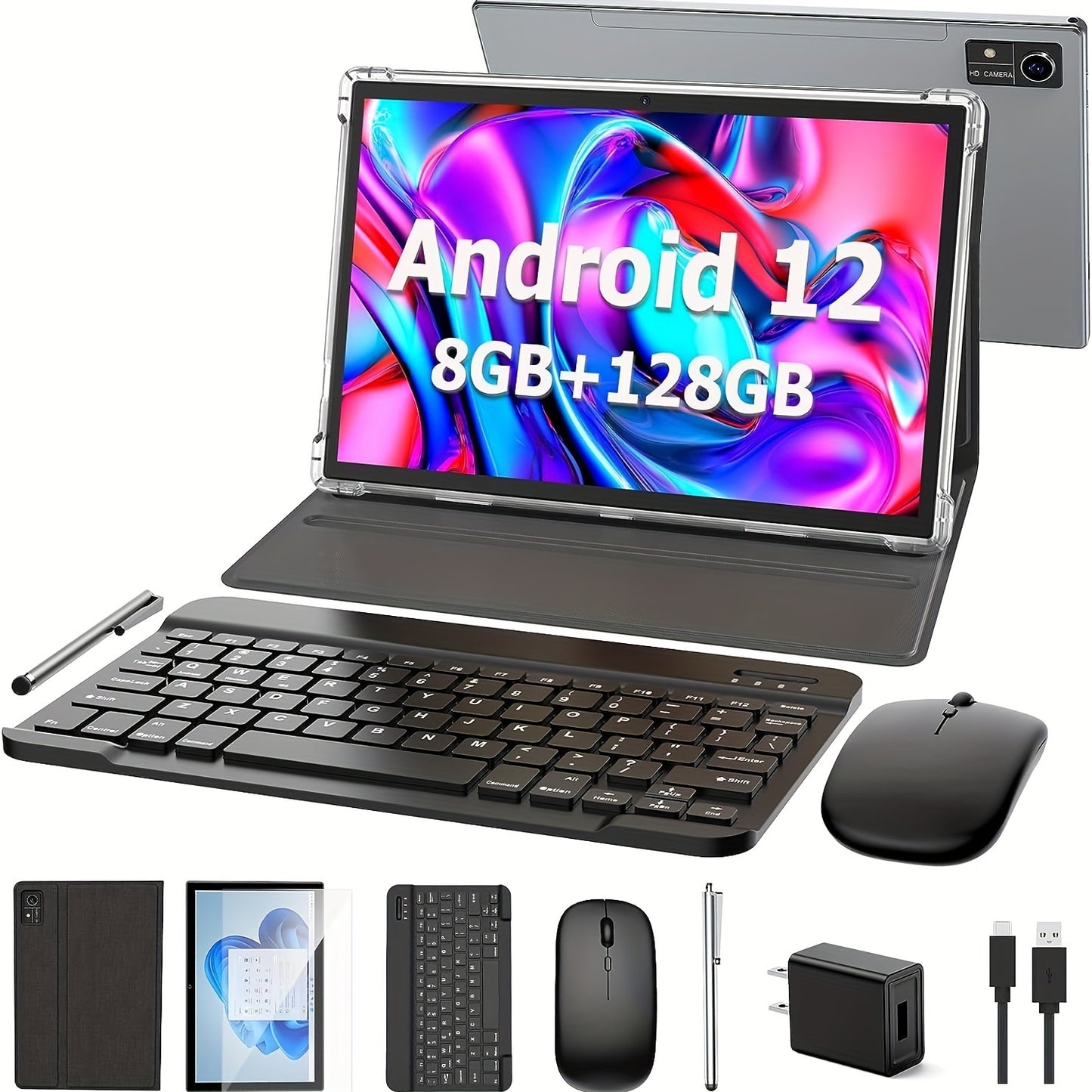 Android Tablet 10 Inch, Android 13 Tablet, 8GB RAM 128GB ROM, 1TB Expand, 5G WiFi, 4G/LTE, Wireless, 8000mAh Battery, GMS Certified, 2 In 1 Tablet With Keyboard, Mouse, Case, Stylus - Rexpect Nerd